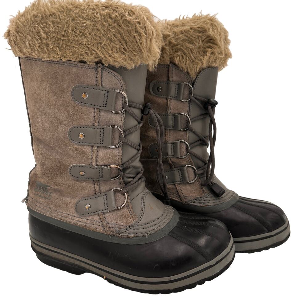 Sorel Youth Grey Joan of Arctic Fur Lined Snow Boots Size 4